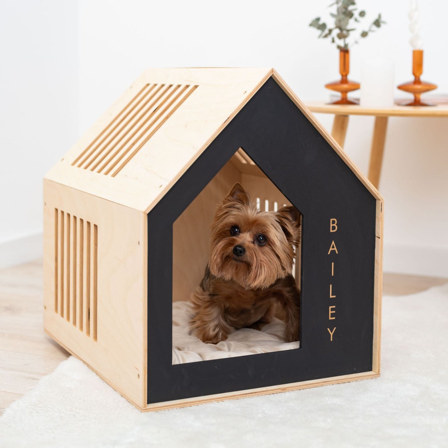 Booth-Style Wooden Dog House - Black