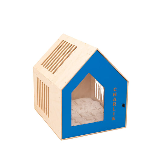 Booth-Style Wooden Dog House - Blue