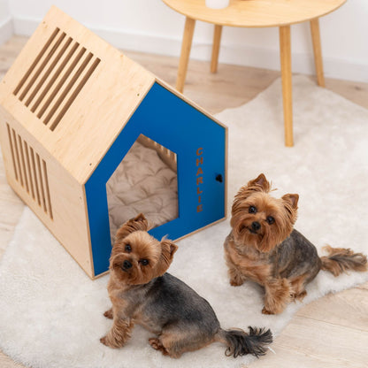 Booth-Style Wooden Dog House - Blue