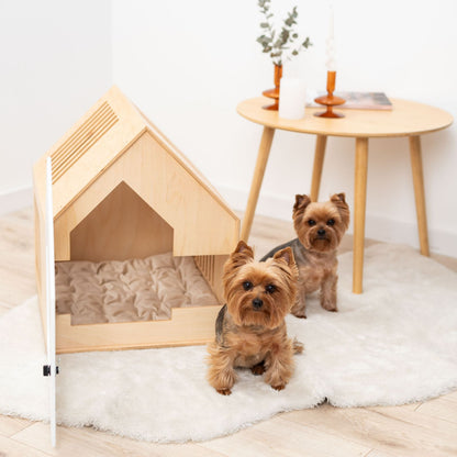 Booth-Style Wooden Dog House - White