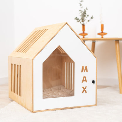 Booth-Style Wooden Dog House - White