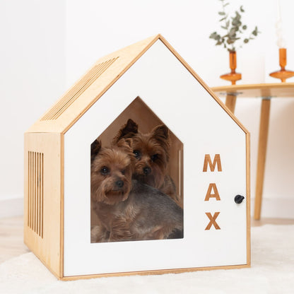 Booth-Style Wooden Dog House - White