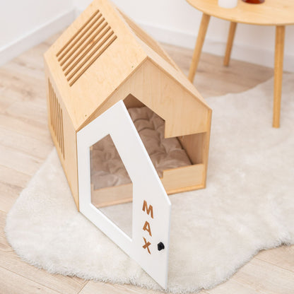 Booth-Style Wooden Dog House - White