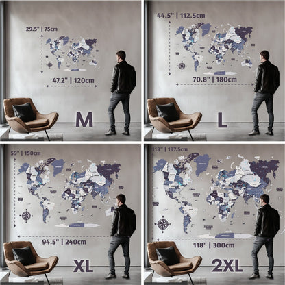 Wooden World Map for Wall - 3D Art & Vibrant Colors (Nimbus)