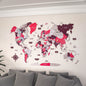 World Map Wall Art - UV Print on Wood, Vibrant Colors and 3D (Crimson)
