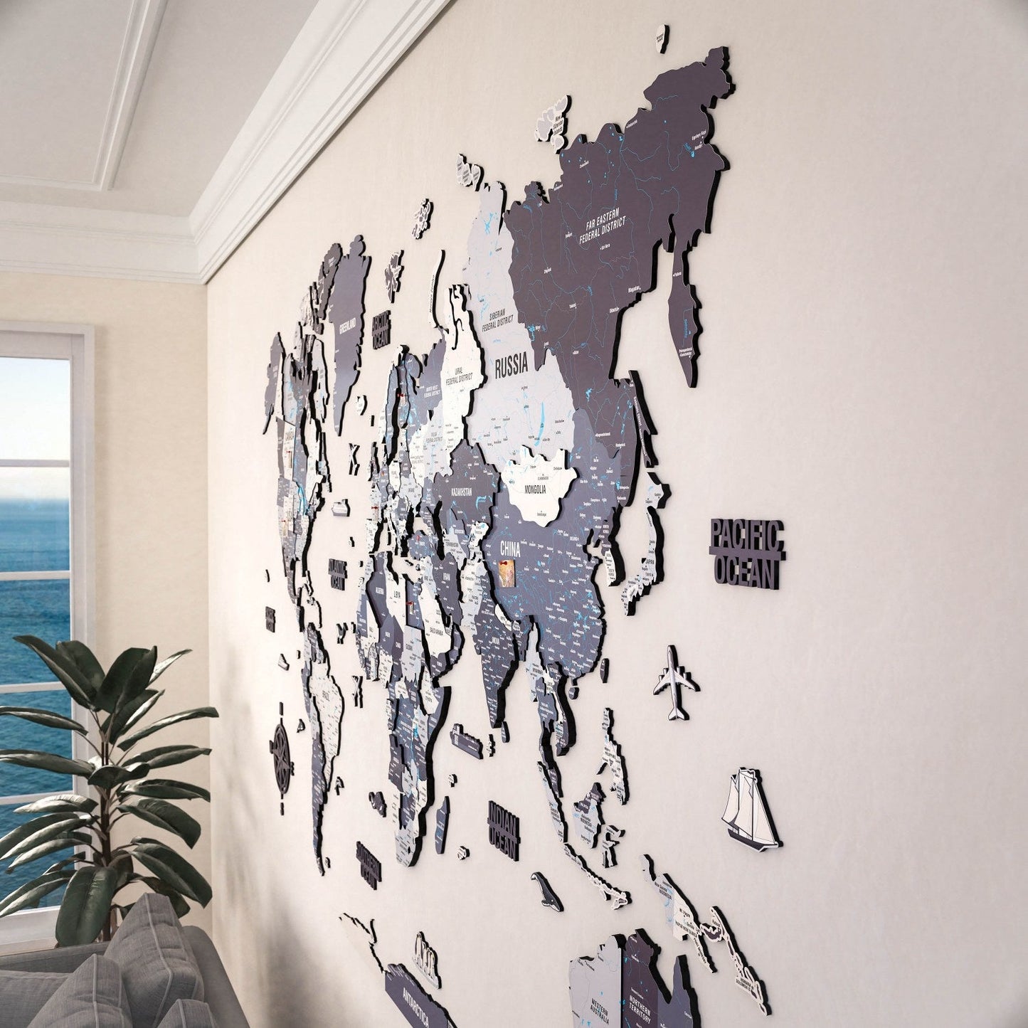 Wooden World Map for Wall - 3D Art & Vibrant Colors (Nimbus)