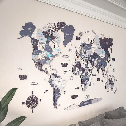 Wooden World Map for Wall - 3D Art & Vibrant Colors (Nimbus)