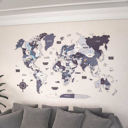 Wooden World Map for Wall - 3D Art & Vibrant Colors (Nimbus)