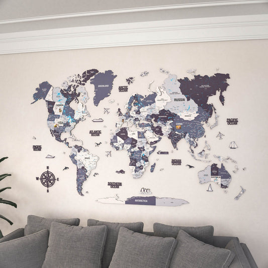 Wooden World Map for Wall - 3D Art & Vibrant Colors (Nimbus)