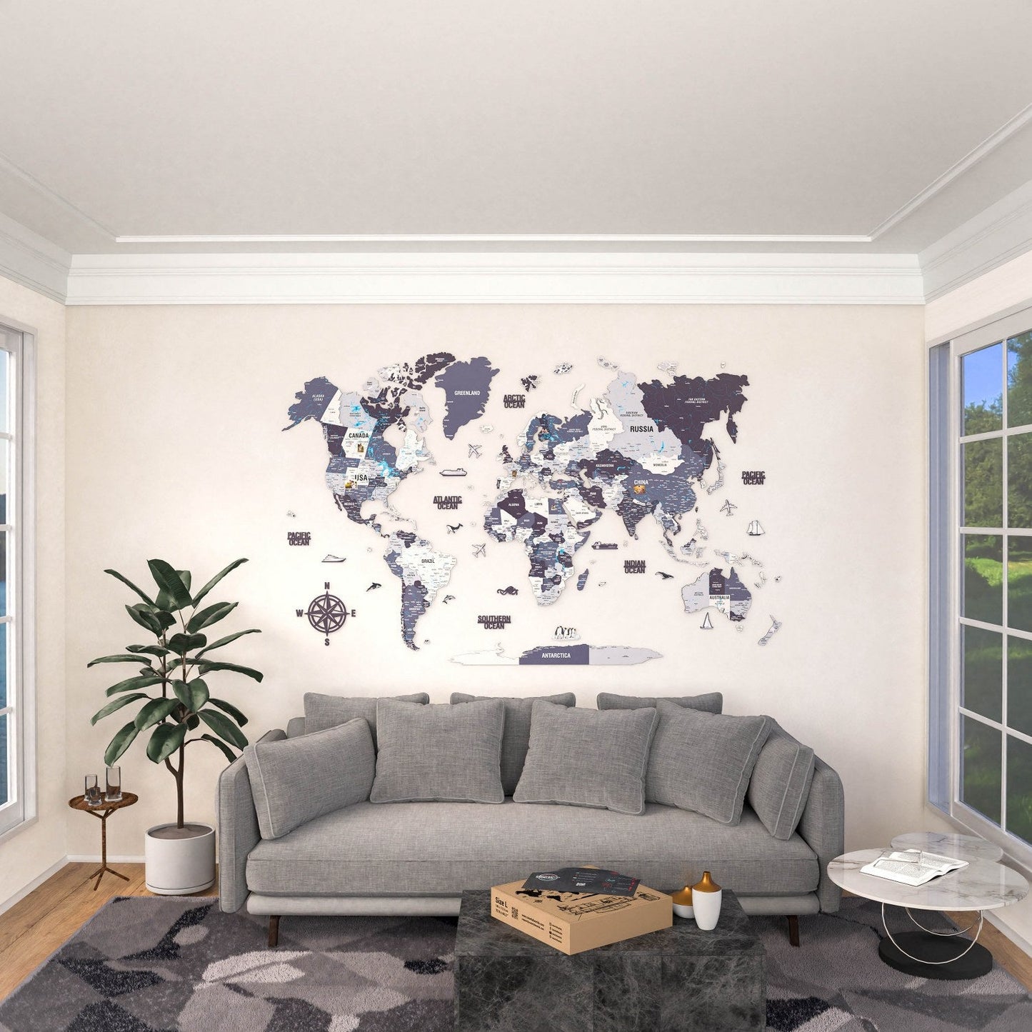Wooden World Map for Wall - 3D Art & Vibrant Colors (Nimbus)