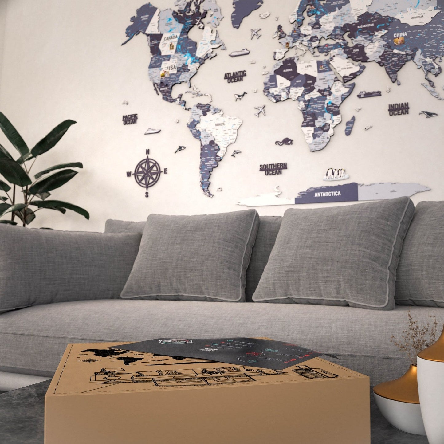 Wooden World Map for Wall - 3D Art & Vibrant Colors (Nimbus)