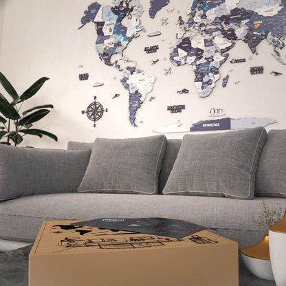Wooden World Map for Wall - 3D Art & Vibrant Colors (Nimbus)