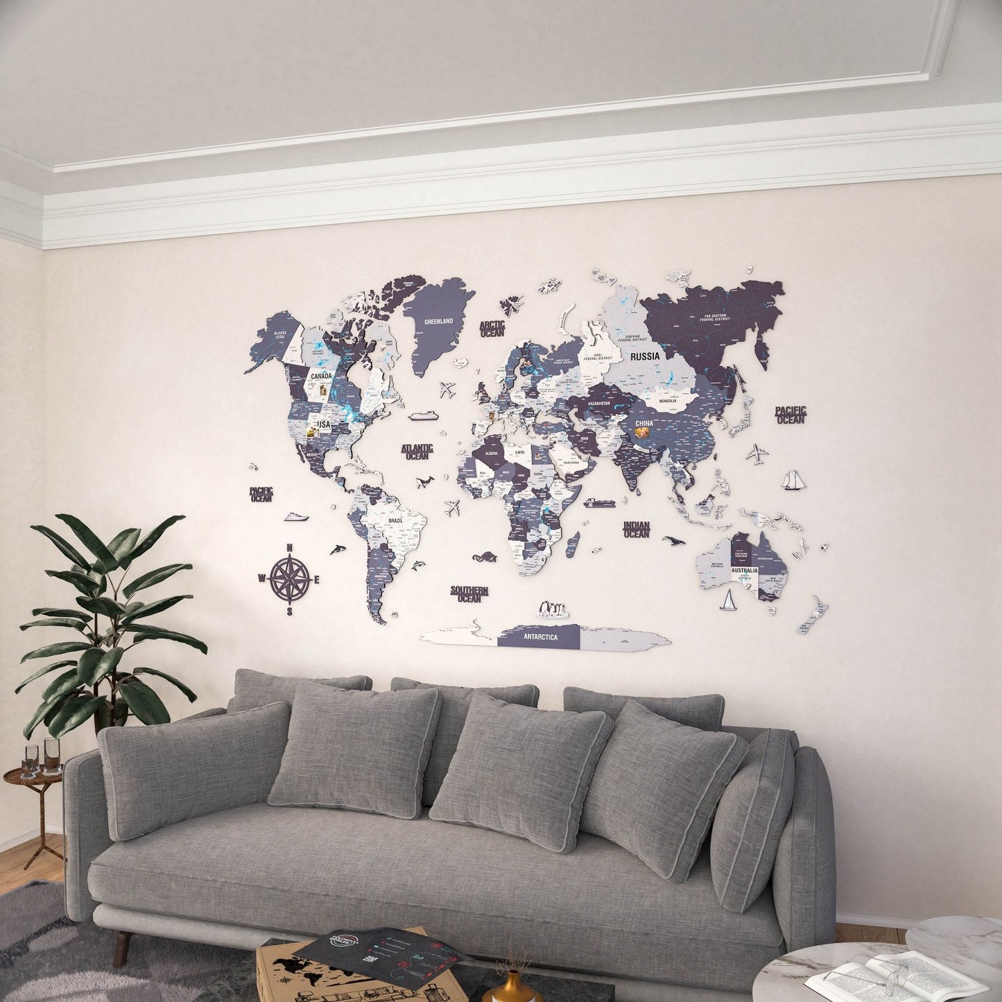 Wooden World Map for Wall - 3D Art & Vibrant Colors (Nimbus)
