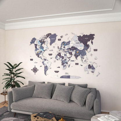 Wooden World Map for Wall - 3D Art & Vibrant Colors (Nimbus)