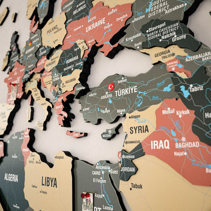Map of the World Art for Wall - 3D & Vibrant Colors (Sage)