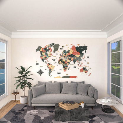 Map of the World Art for Wall - 3D & Vibrant Colors (Sage)