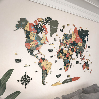 Map of the World Art for Wall - 3D & Vibrant Colors (Sage)