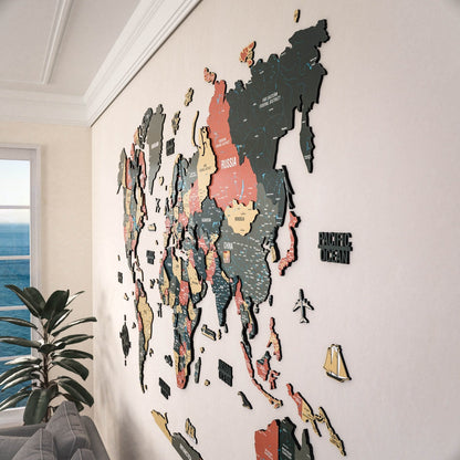 Map of the World Art for Wall - 3D & Vibrant Colors (Sage)