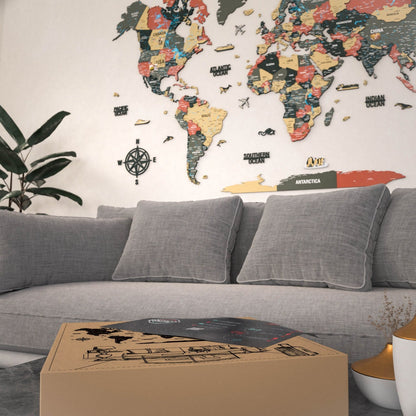 Map of the World Art for Wall - 3D & Vibrant Colors (Sage)