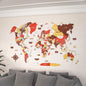 3D Wooden World Map - Vibrant Colors & Push Pins (Terracota)