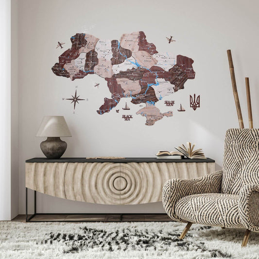 Wooden Map of Ukraine Cappuccino